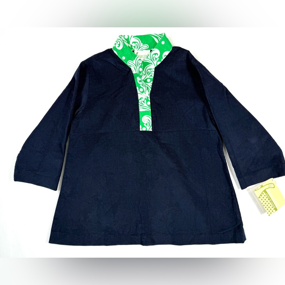 NWT ZUCCINI Girls Navy Corduroy Blouse 8 Chinese Paisley Collar Classic Prep‎